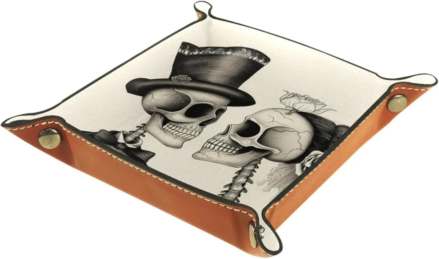 Black & White Skull Lover Small Stacking Jewelry Organizer Trays, Desk Drawer Organizer Tray, Earring Tray, Bracelet Tray, Key Tray