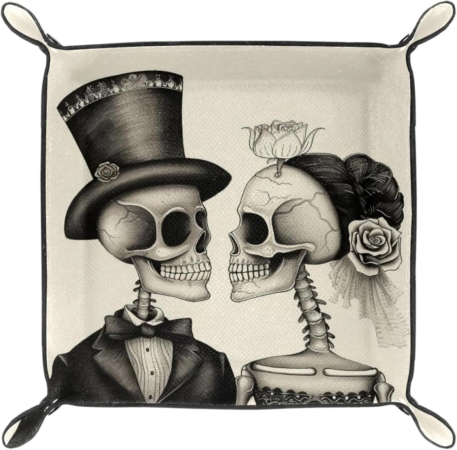 Black & White Skull Lover Small Stacking Jewelry Organizer Trays, Desk Drawer Organizer Tray, Earring Tray, Bracelet Tray, Key Tray