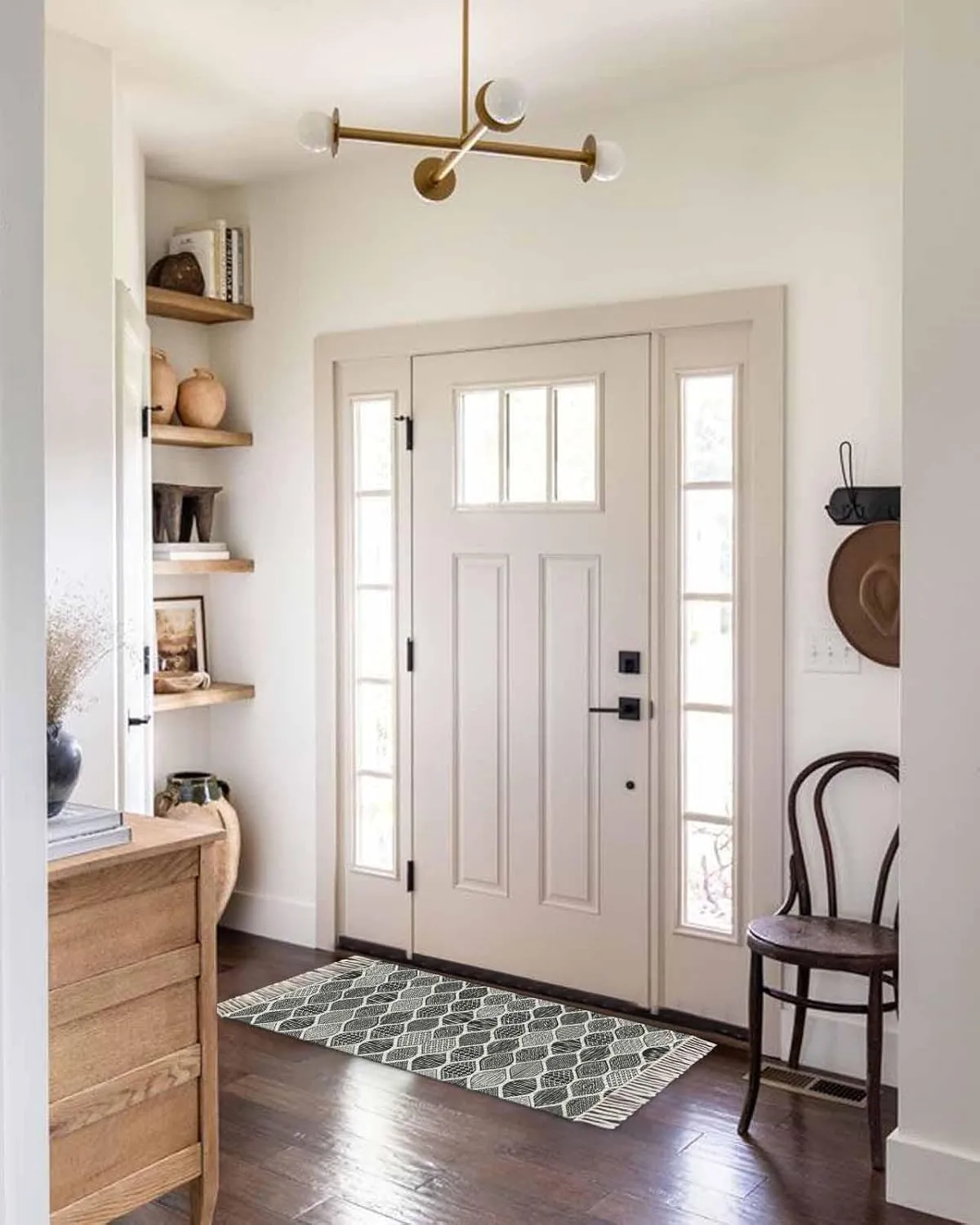 Black Boho Kitchen Hallway Runner Rug 2X5 Ft Carpet, Washable Woven Throw Carpet with Tassel, Vintage Farmhouse Tribal Abstract Plaid Art Non-Shedding Entryway Laundry Rugs