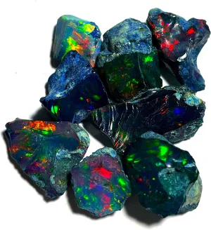 Black Opal Rough 5 Pcs 7x10 mm AAA Quality Black Opal Raw,Natural Ethiopian Opal Gemstone Rough, Welo Multi Fire BlackOpal
