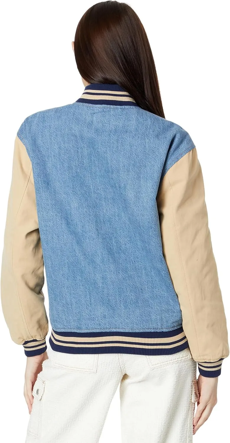 Blank NYC Bomber Jacket in Denim/Beige