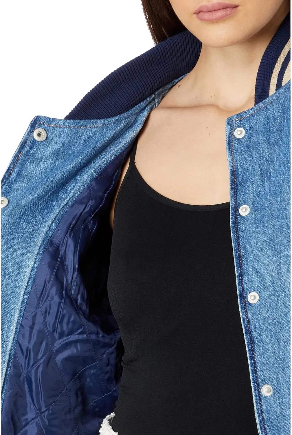 Blank NYC Bomber Jacket in Denim/Beige