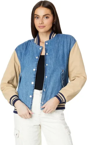 Blank NYC Bomber Jacket in Denim/Beige