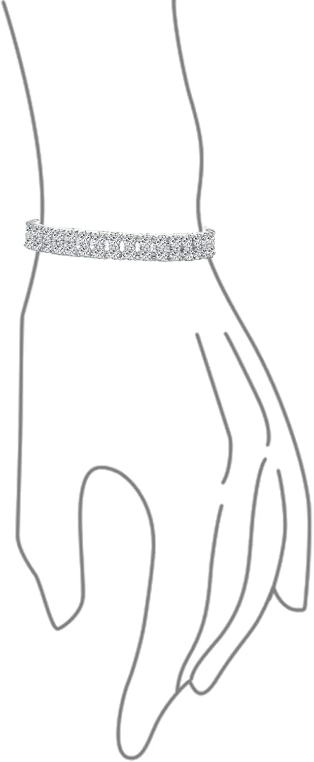 Bling Jewelry Classic Fashion Bridal Multi Row Wide Graduated Cubic Zirconia Cluster AAA CZ Statement Bracelet Silver Plated Perfect for Prom, Wedding or any Special Occasion.