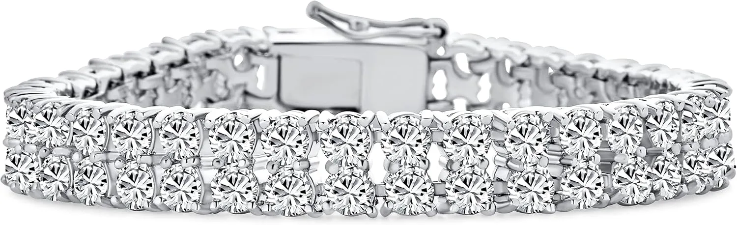 Bling Jewelry Classic Fashion Bridal Multi Row Wide Graduated Cubic Zirconia Cluster AAA CZ Statement Bracelet Silver Plated Perfect for Prom, Wedding or any Special Occasion.