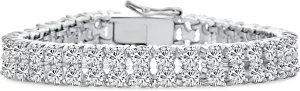 Bling Jewelry Classic Fashion Bridal Multi Row Wide Graduated Cubic Zirconia Cluster AAA CZ Statement Bracelet Silver Plated Perfect for Prom, Wedding or any Special Occasion.