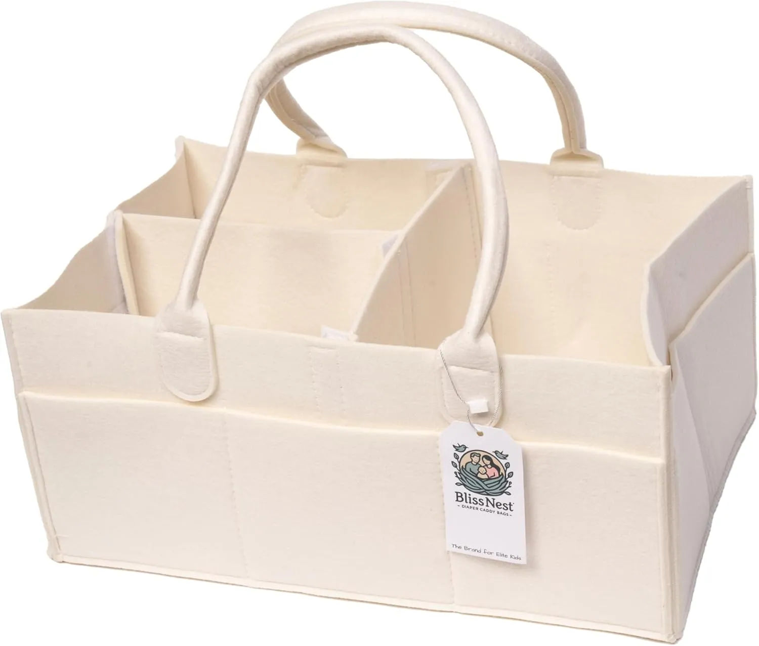 BLISS & NEST CO. Baby Organizer Nursery Storage Diaper Bag, Car Caddy, Customizable Gift, Newborn Essentials, Parenting Helper, Multi-Functional Storage, Baby Shower Present, (White, Large)