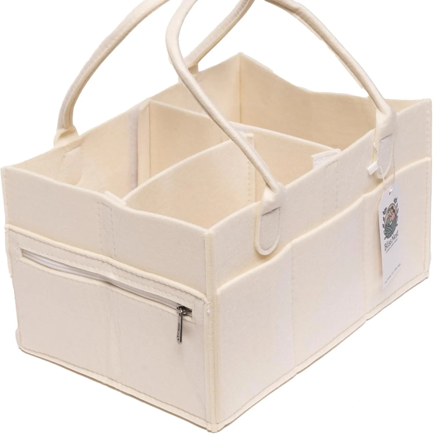 BLISS & NEST CO. Baby Organizer Nursery Storage Diaper Bag, Car Caddy, Customizable Gift, Newborn Essentials, Parenting Helper, Multi-Functional Storage, Baby Shower Present, (White, Large)
