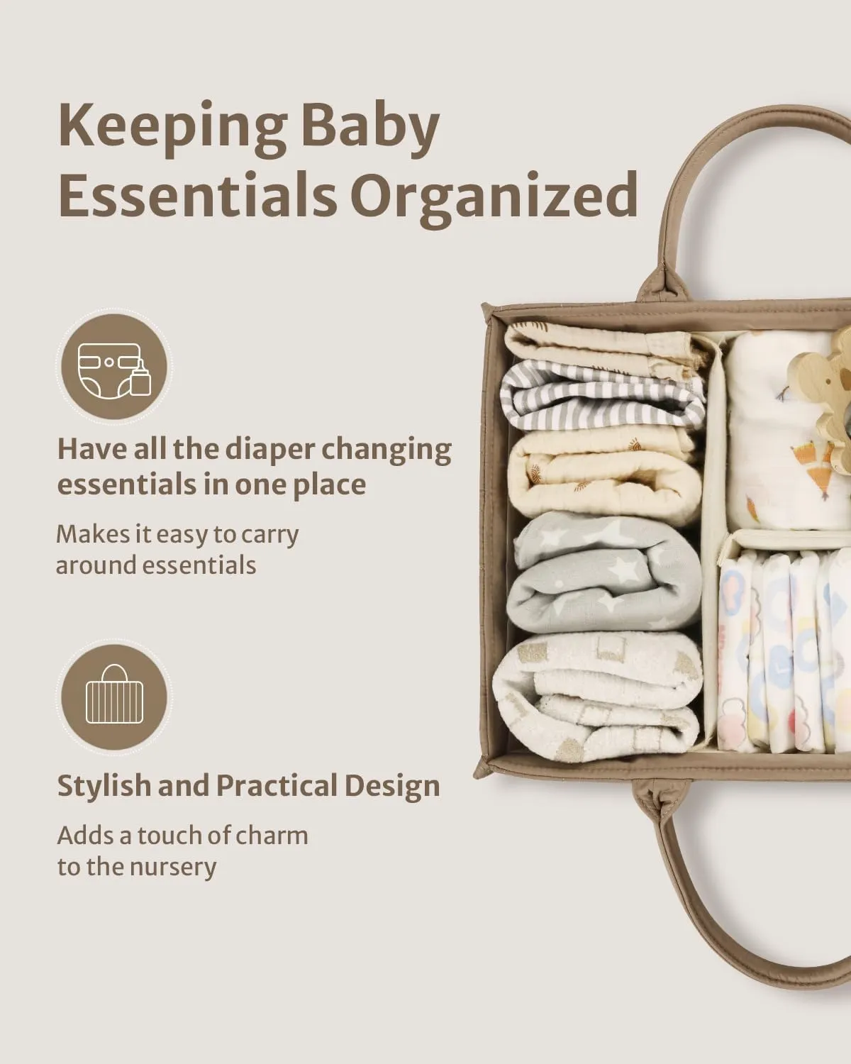 Blissful Diary Baby Diaper Caddy Organizer, Stylish Storage Basket for Newborn Essentials and Diaper Station, Gift for Baby Shower and Registry Must-Have, Mocha Brown