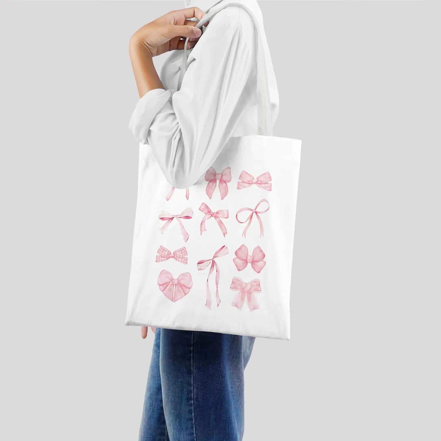 Blue Full Bow Preppy Tote Aesthetic,Coquette Preppy Trendy Gifts for Women,Reusable Grocery Bags Shopping Bags