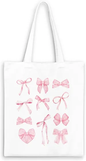 Blue Full Bow Preppy Tote Aesthetic,Coquette Preppy Trendy Gifts for Women,Reusable Grocery Bags Shopping Bags