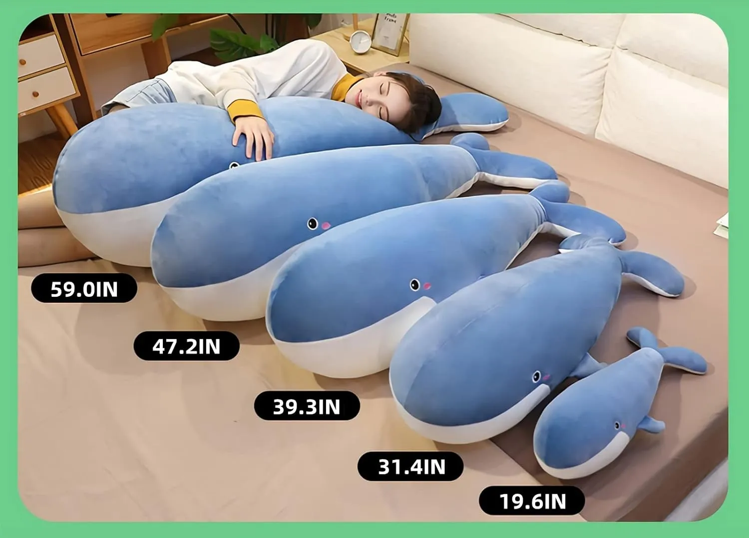 Blue Whale Plush Toy, Large Stuffed Animal, 31.4IN Super Soft Body Pillow, Whale Stuffed Animal for Girls & Boys