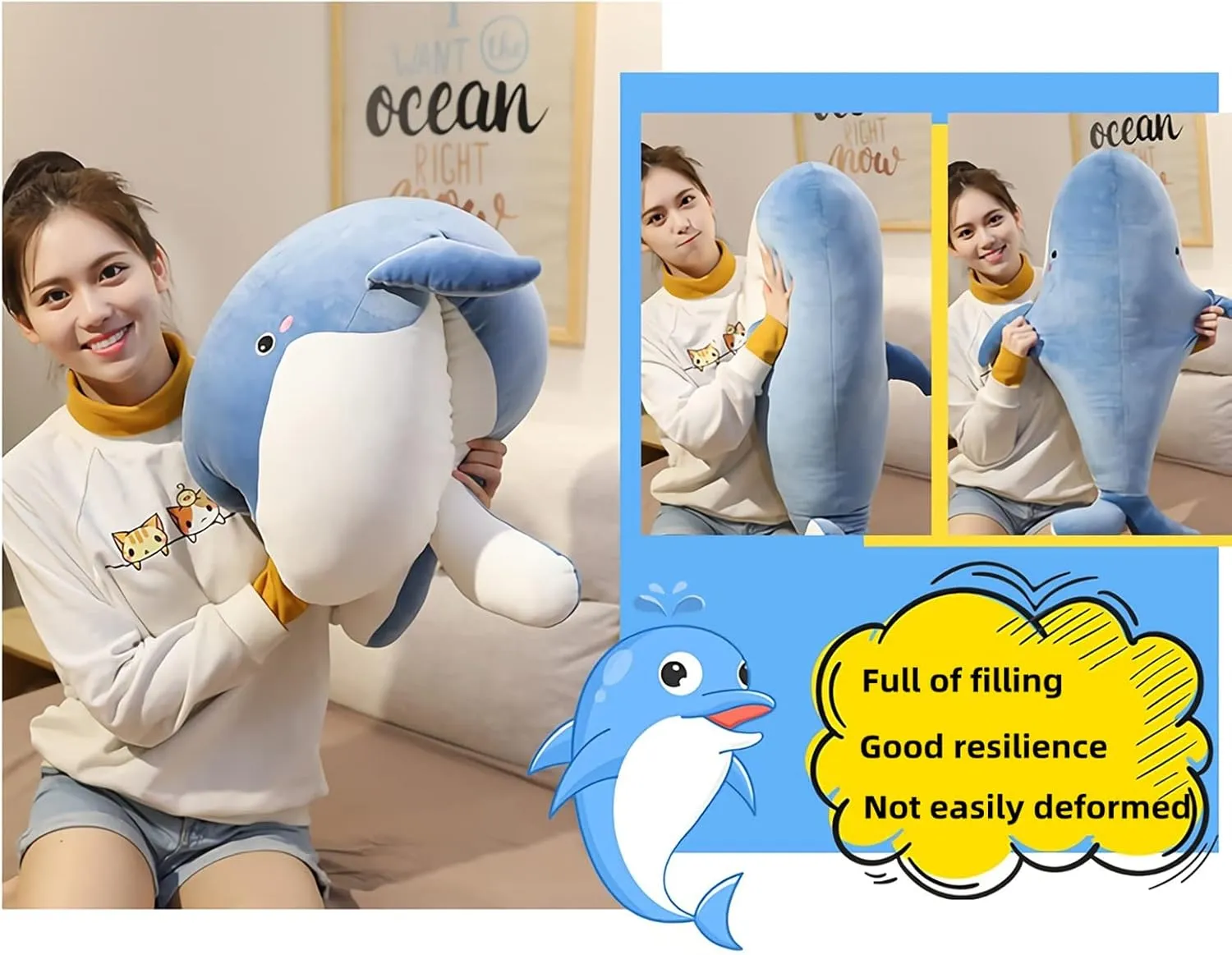 Blue Whale Plush Toy, Large Stuffed Animal, 31.4IN Super Soft Body Pillow, Whale Stuffed Animal for Girls & Boys