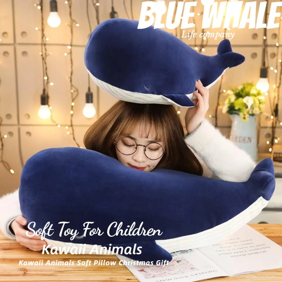 Blue Whale Plush Toy Soft Whale Dolphin Hugging Pillow Cute Plush Doll Toy Back Cushion Children Birthday Gift (45cm 25cm=17.71inch 9.84inch)