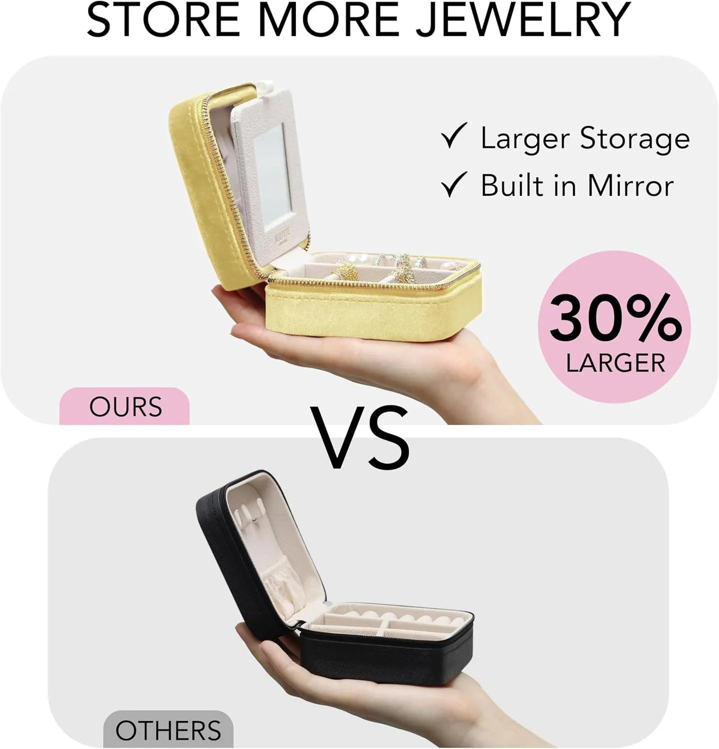 BLUTETE Travel Jewelry Box Organizer Velvet Travel Case With Mirror Ring Earrings Necklaces Storage Organizer Box (Lemon Yellow)