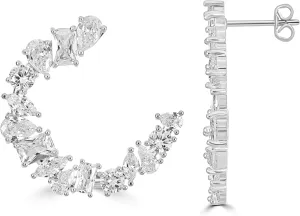 Bob Mackie Jewelry White Gold over Brass Multi-Stone Cubic Zirconia Hoop Earrings