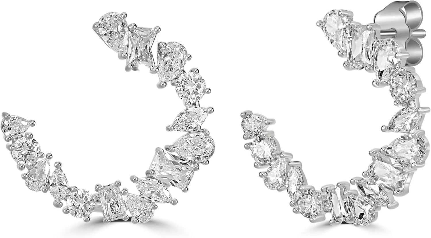 Bob Mackie Jewelry White Gold over Brass Multi-Stone Cubic Zirconia Hoop Earrings