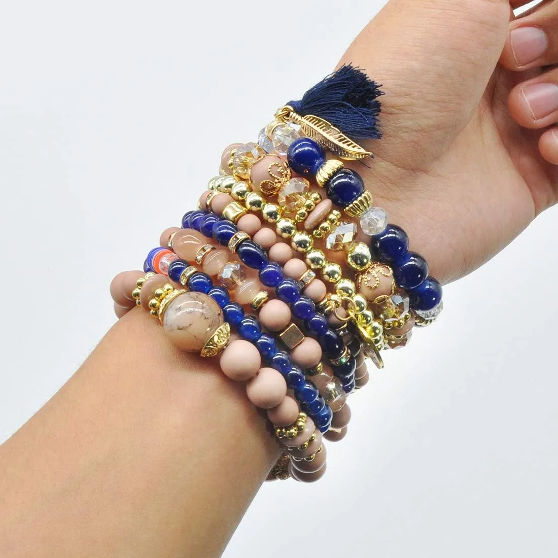 Bohemian Bracelet Sets for Women - 6 Sets Stackable Stretch Bracelets Multi-color Boho Jewelry for Women Hippie Bracelets Dainty Jewelry