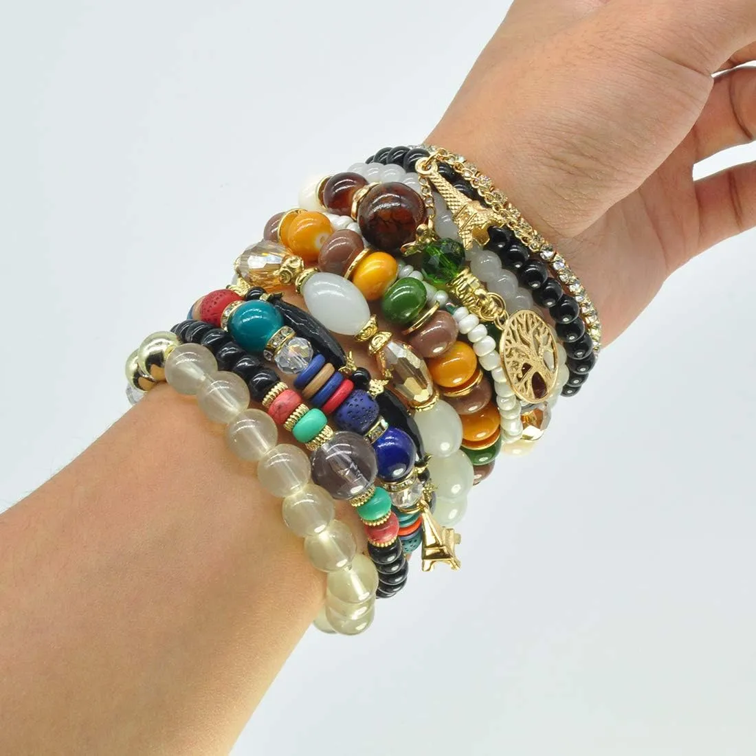 Bohemian Bracelet Sets for Women - 6 Sets Stackable Stretch Bracelets Multi-color Boho Jewelry for Women Hippie Bracelets Dainty Jewelry