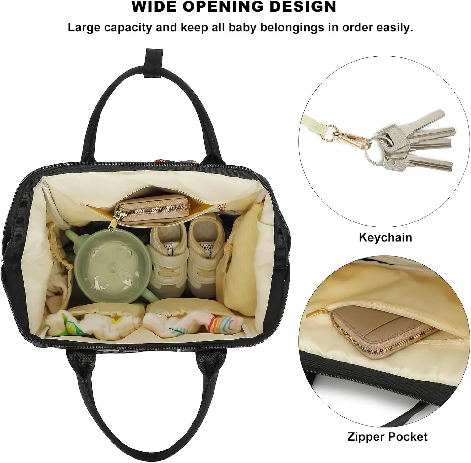 Boho Diaper Bag Backpack for Mom Dad, Multifunctional Bohemia Baby Nappy Backpack with Stroller Straps Insulated Pockets (Black)