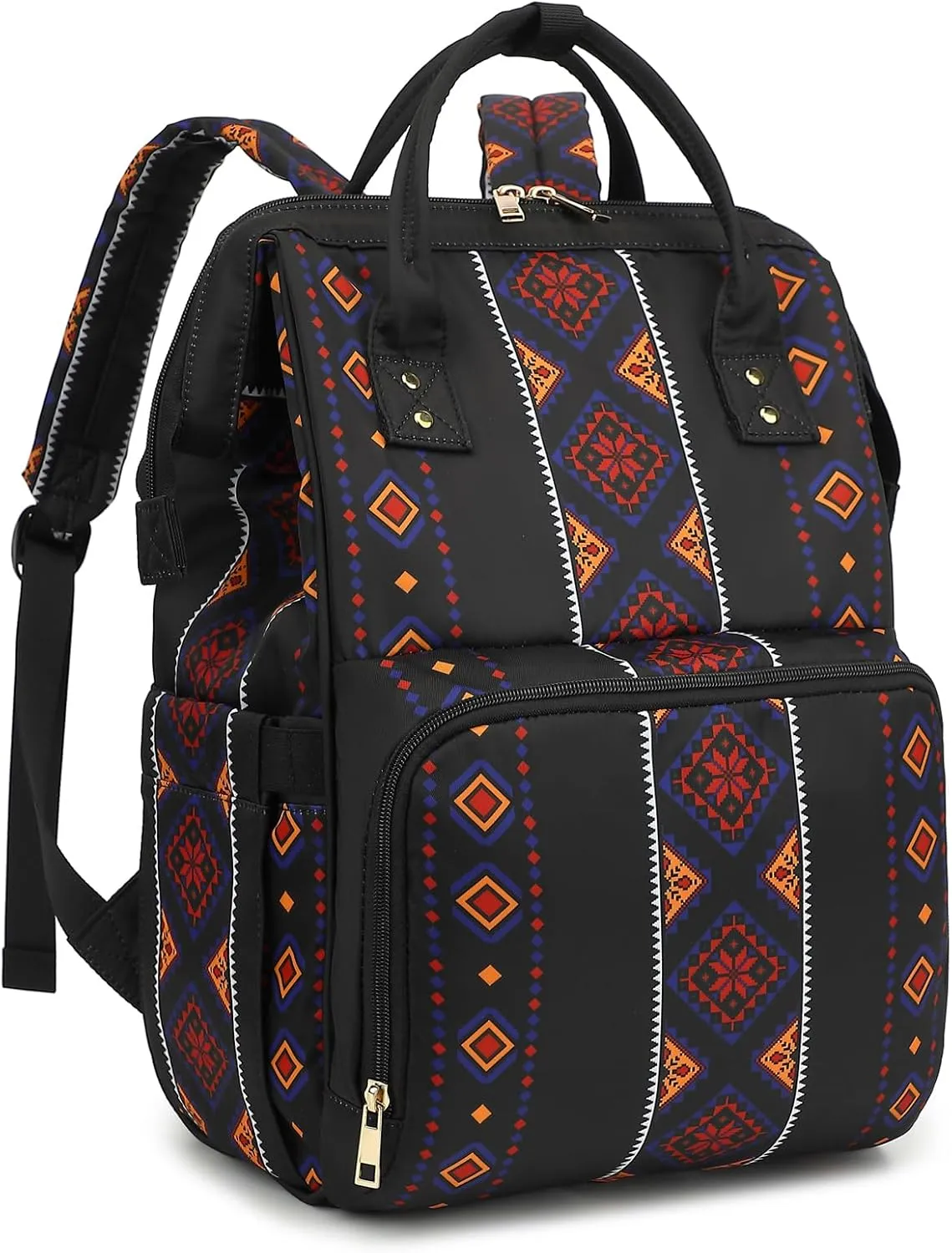 Boho Diaper Bag Backpack for Mom Dad, Multifunctional Bohemia Baby Nappy Backpack with Stroller Straps Insulated Pockets (Black)