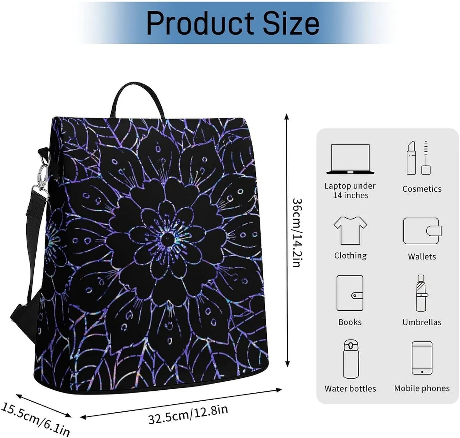 Boho Mandala Backpack Purse for Women Anti Theft Fashion Back Pack Handbag Ladies Shoulder Bag
