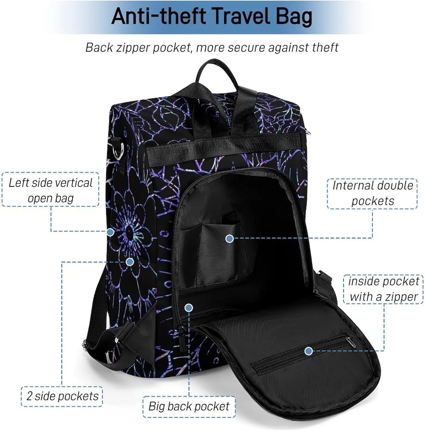 Boho Mandala Backpack Purse for Women Anti Theft Fashion Back Pack Handbag Ladies Shoulder Bag
