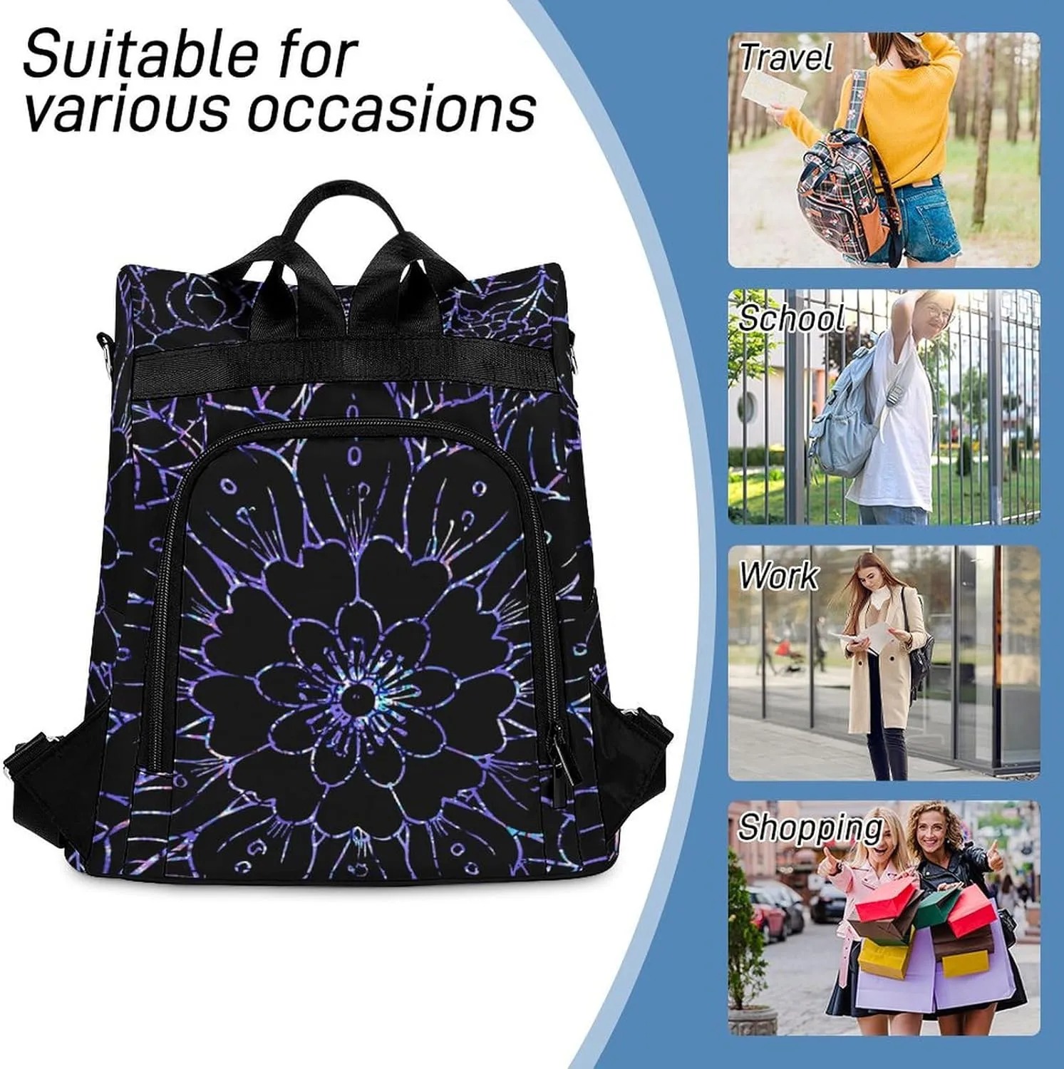 Boho Mandala Backpack Purse for Women Anti Theft Fashion Back Pack Handbag Ladies Shoulder Bag
