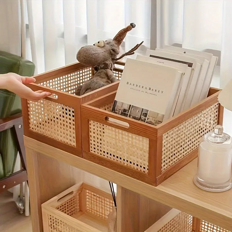 Boho Style Rattan Wooden Storage Basket - HH9L