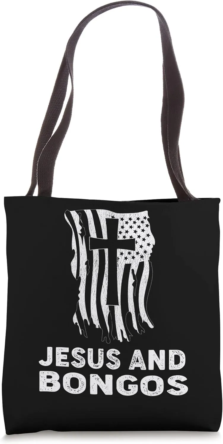 Bongo Players Jesus and Bongos Funny Christian Bongos Design Tote Bag