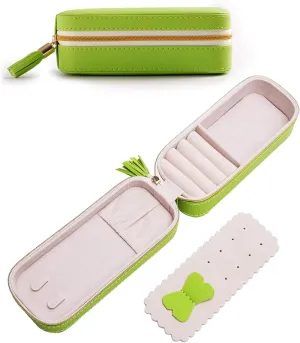 BONNY DODO Small Travel Jewelry Organizers Box for Women with PU Leather Portable Mini Jewelry Case with Compartments for Necklace Rings Earrings,Luxury Giftable Boxes (Grass green, S)