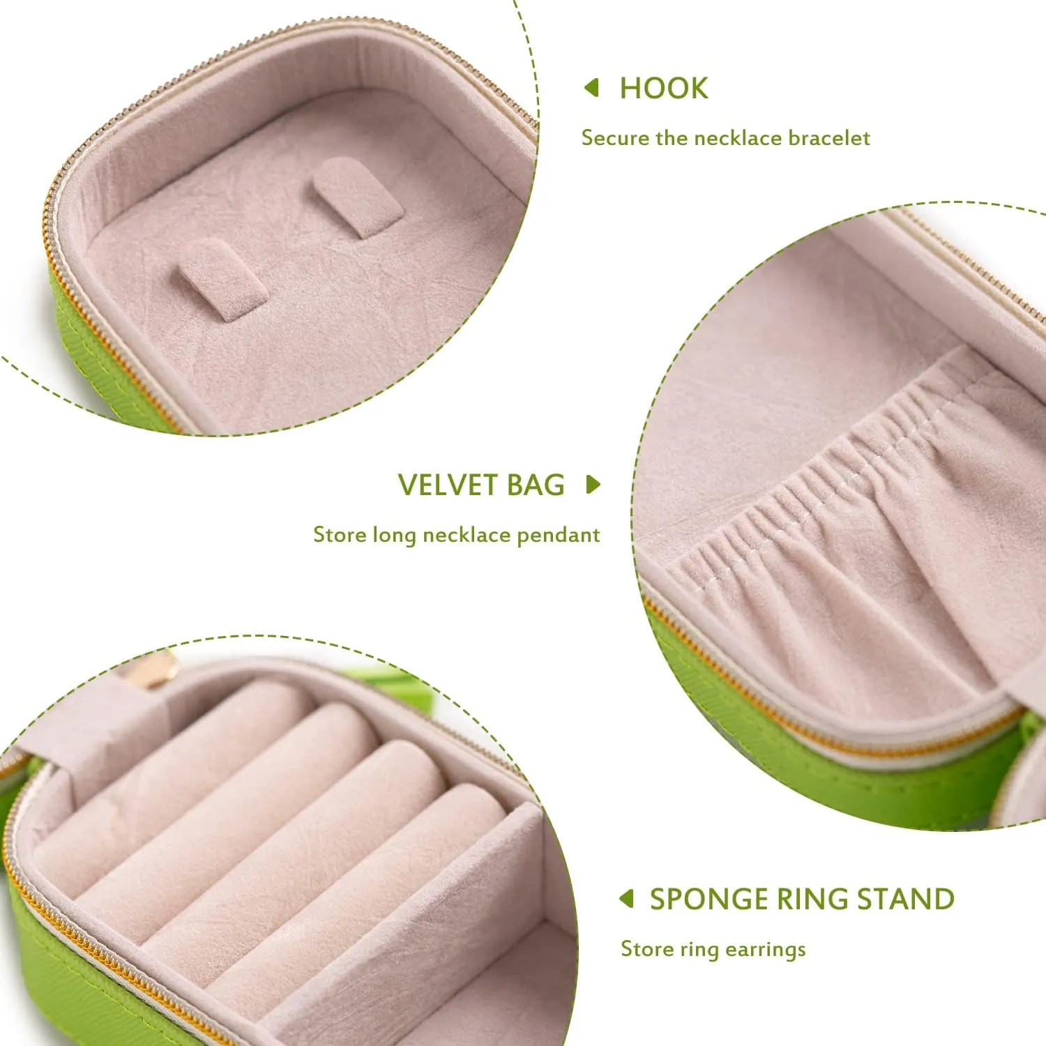 BONNY DODO Small Travel Jewelry Organizers Box for Women with PU Leather Portable Mini Jewelry Case with Compartments for Necklace Rings Earrings,Luxury Giftable Boxes (Grass green, S)