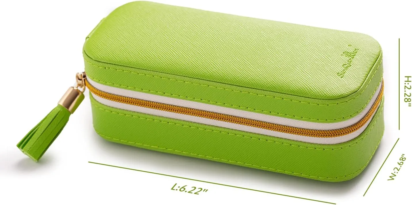 BONNY DODO Small Travel Jewelry Organizers Box for Women with PU Leather Portable Mini Jewelry Case with Compartments for Necklace Rings Earrings,Luxury Giftable Boxes (Grass green, S)