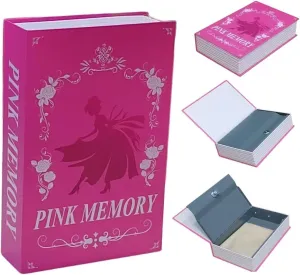 Book Safe with Key Lock - Hidden Compartment Security Box for Cash, Jewelry & Passports | Portable Steel Lockbox for Home, Office, Travel | 9.5"x6.2"x2.2" | Cosmetic Bag Included(Pink Memory)