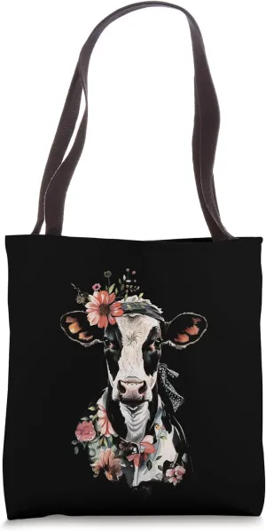 Bovine Botanical Beauty Stylish Cow Florals Foliage Tote Bag