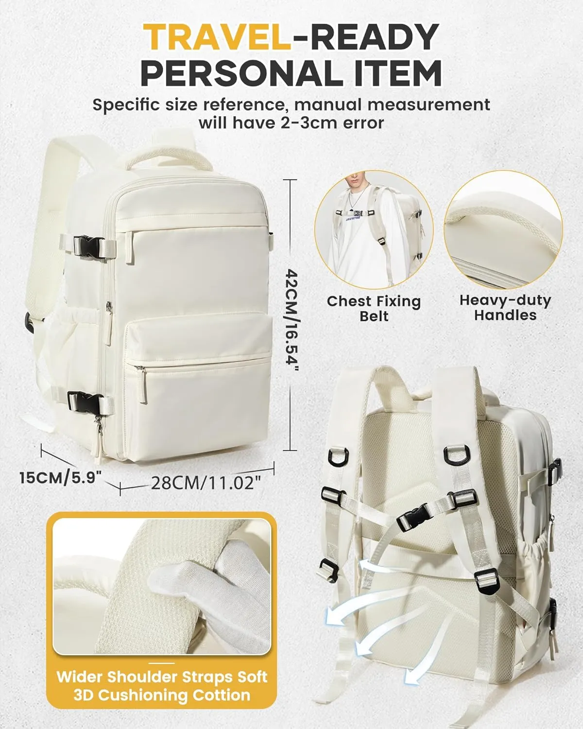BOXSAM Large Vacuum Travel Backpack with Pump for Women,Airback Personal Item Carry on Backpacks Flight Approved 18x14x8 inches for Men,Laptop Waterproof Work Compression bags Casual Daypack,Beige