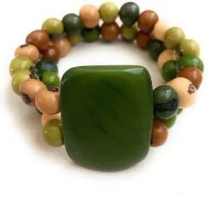 Bracelet in Green, Brown, Beige, White TAG434. Stretch Tagua Nut Bracelet. Organic Vegetable Ivory Jewelry