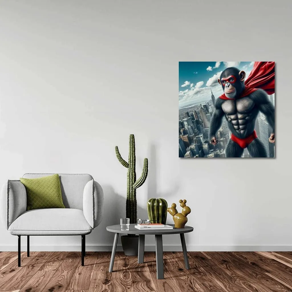 Brave Monkey Superhero in Flight: Wall Decoration for the Brave and Creative - Wall Art, Canvas Print, Poster, Painting for Home Decor [Poster 30x20]