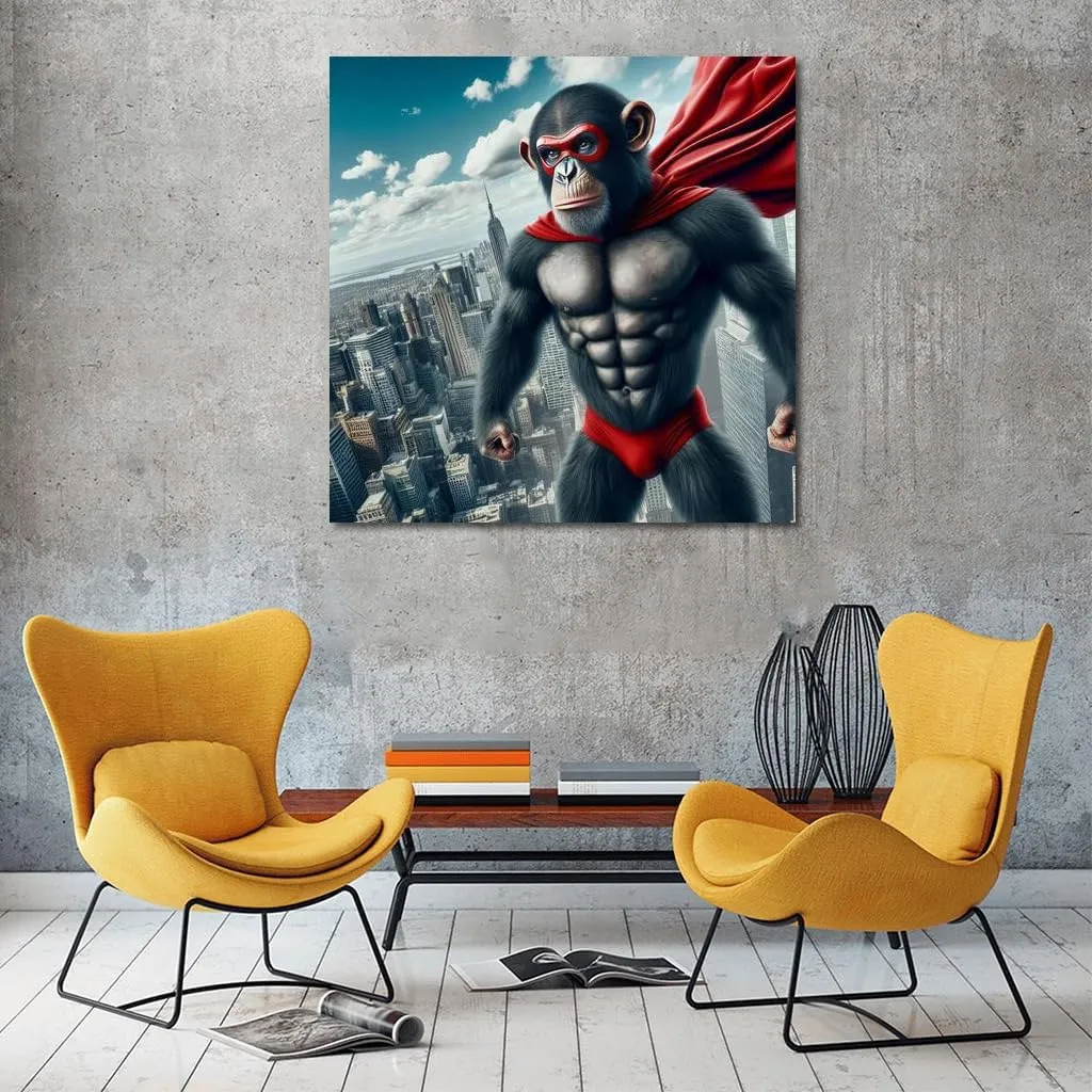 Brave Monkey Superhero in Flight: Wall Decoration for the Brave and Creative - Wall Art, Canvas Print, Poster, Painting for Home Decor [Poster 30x20]