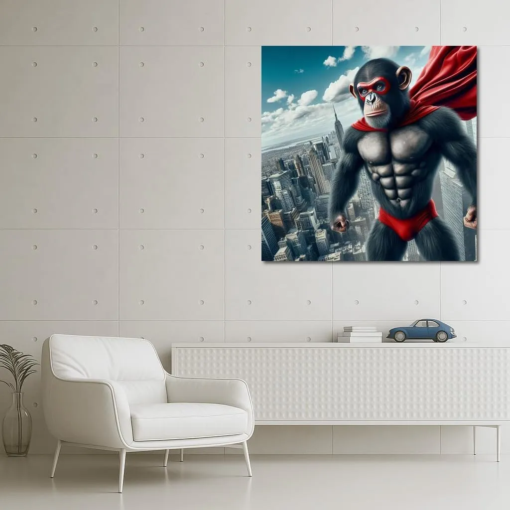 Brave Monkey Superhero in Flight: Wall Decoration for the Brave and Creative - Wall Art, Canvas Print, Poster, Painting for Home Decor [Poster 30x20]