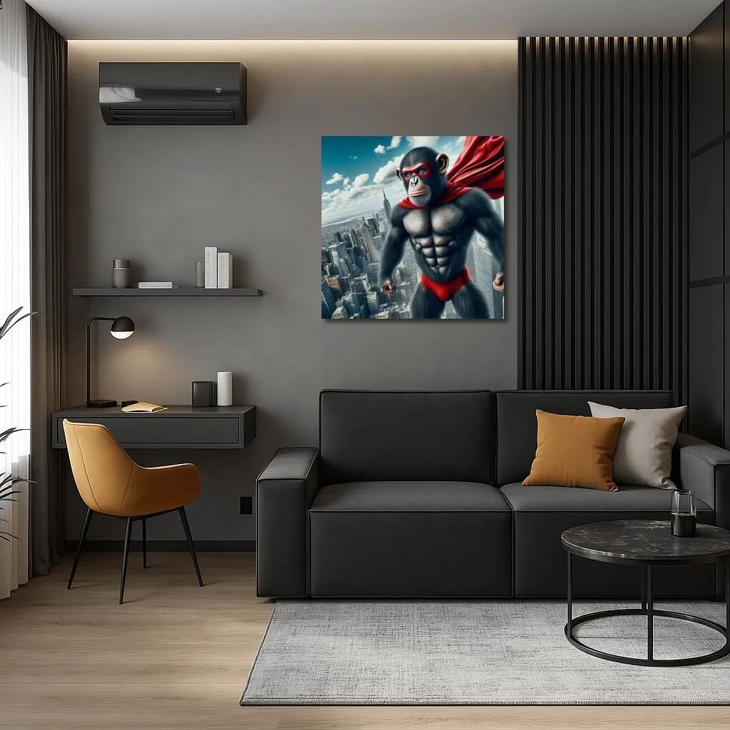 Brave Monkey Superhero in Flight: Wall Decoration for the Brave and Creative - Wall Art, Canvas Print, Poster, Painting for Home Decor [Poster 30x20]