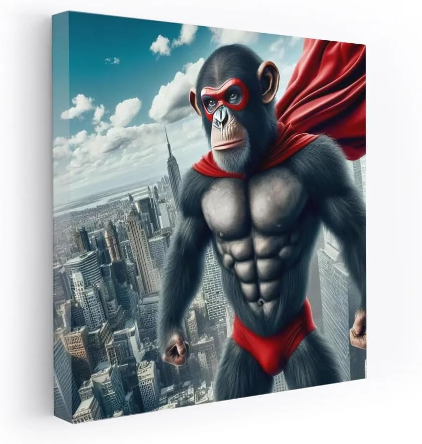 Brave Monkey Superhero in Flight: Wall Decoration for the Brave and Creative - Wall Art, Canvas Print, Poster, Painting for Home Decor [Poster 30x20]