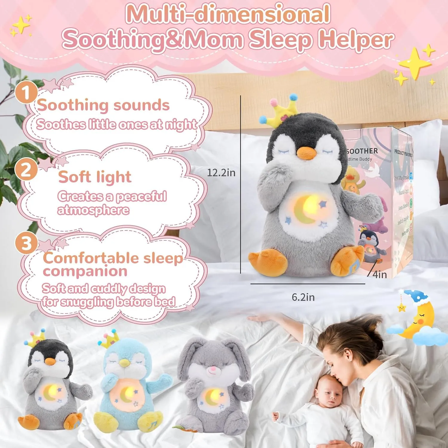 Breathing Stuffed Animal, Soothe Snuggle Penguin Plush, Sleep Buddy Soothing Breathing Stuffed Penguin for Anxiety Adults and Kids, Penguin Plushie with Realistic Breathing and Lights Music