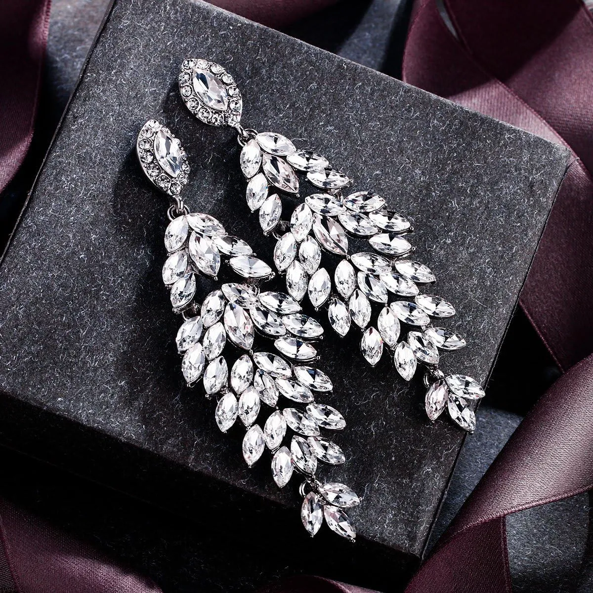 BriLove Women's Wedding Bridal Crystal Multi Marquise-Shape Leaf Cluster Chandelier Dangle Earrings