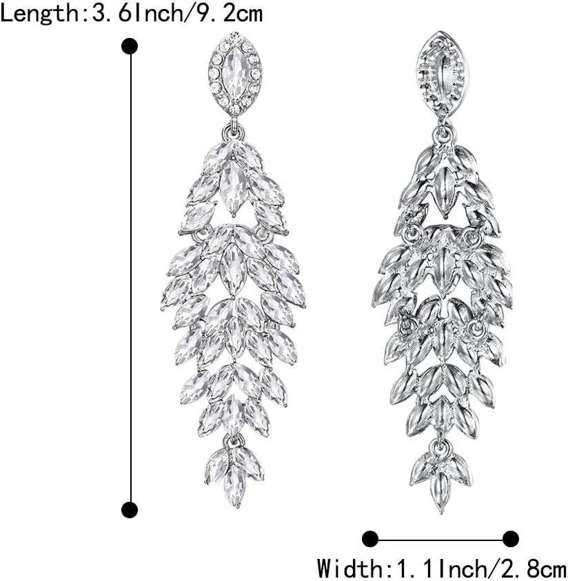 BriLove Women's Wedding Bridal Crystal Multi Marquise-Shape Leaf Cluster Chandelier Dangle Earrings