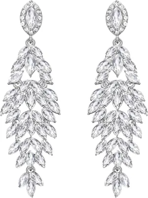 BriLove Women's Wedding Bridal Crystal Multi Marquise-Shape Leaf Cluster Chandelier Dangle Earrings