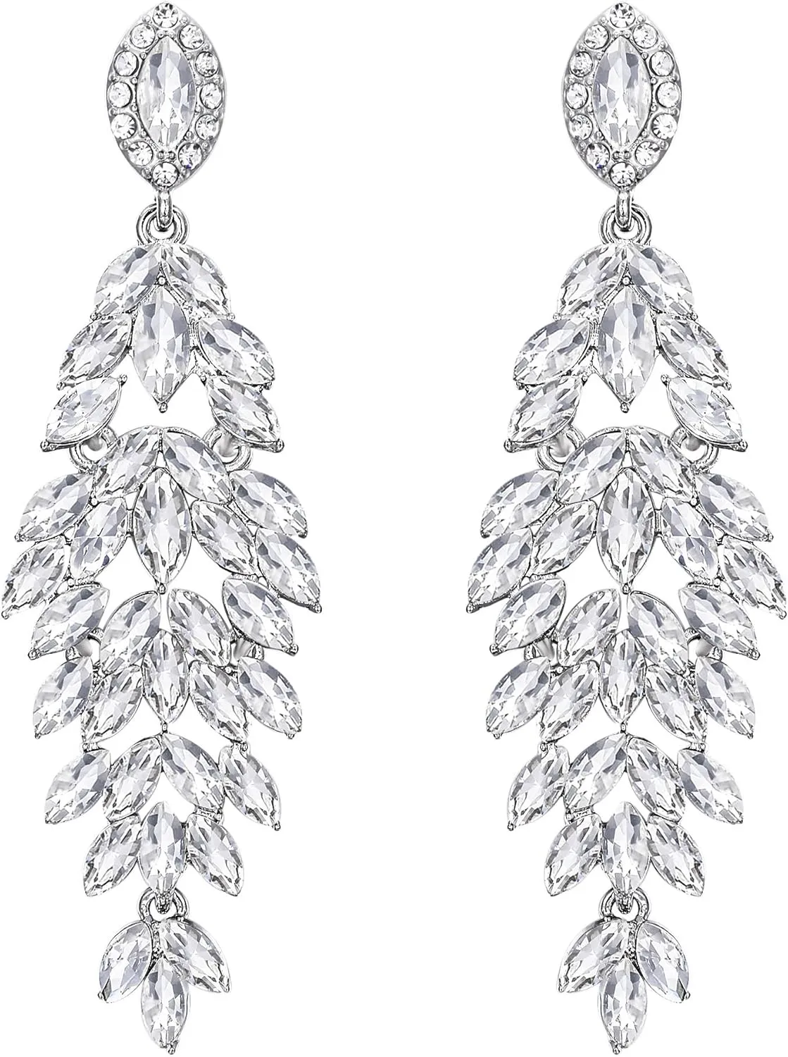 BriLove Women's Wedding Bridal Crystal Multi Marquise-Shape Leaf Cluster Chandelier Dangle Earrings