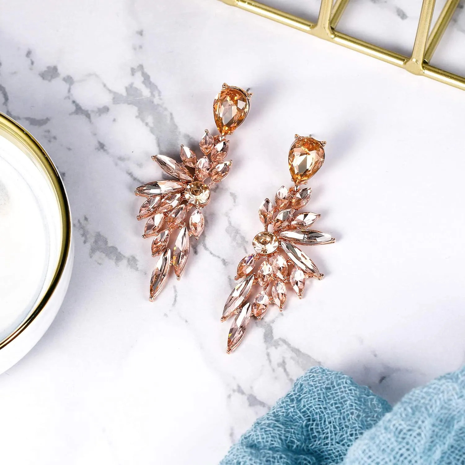BriLove Women's Wedding Bridal Crystal Teardrop Multi Marquise Cluster Bling Dangle Earrings