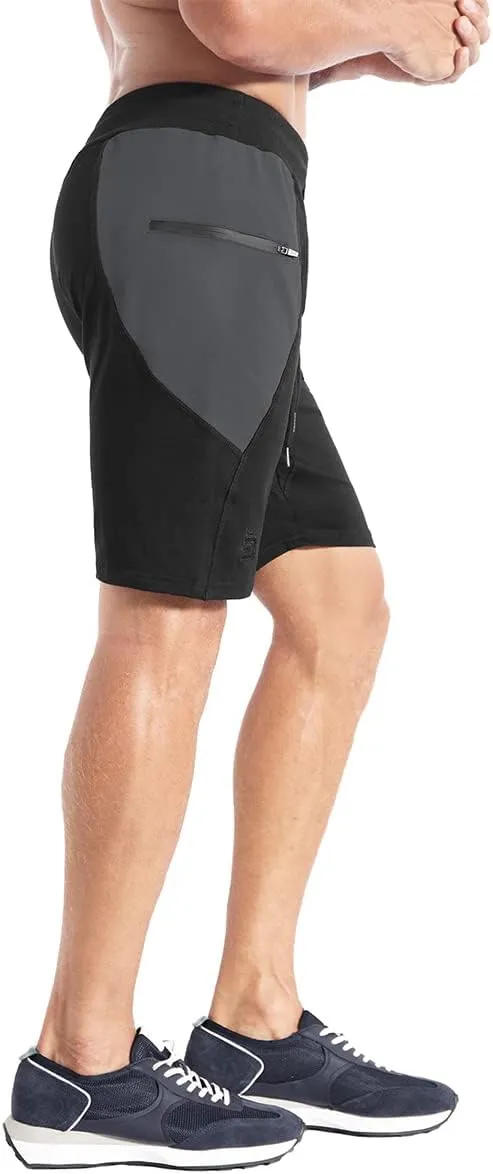 BROKIG Men's Sidelock Gym Workout Running Sport Shorts with Zipper Pockets