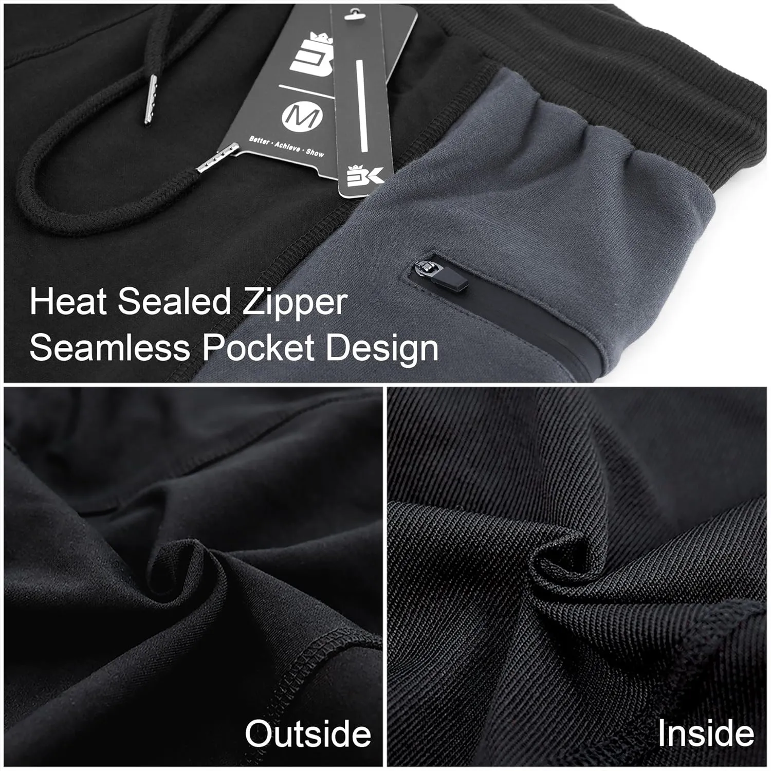 BROKIG Men's Sidelock Gym Workout Running Sport Shorts with Zipper Pockets